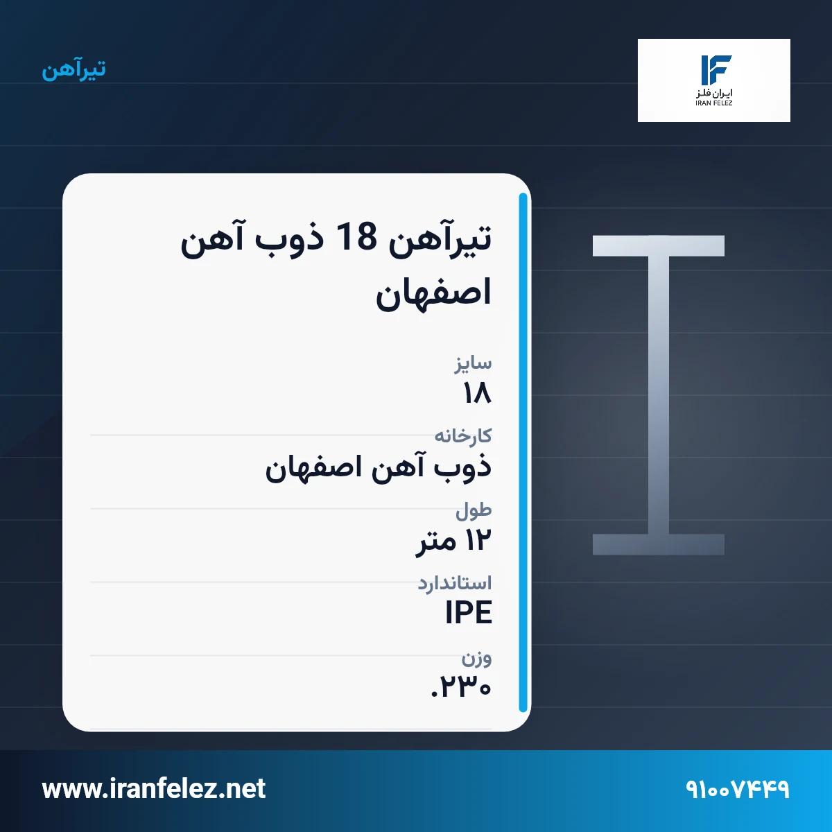 تیرآهن 18 ذوب آهن اصفهان سایز 18 استاندارد IPE کارخانه ذوب آهن اصفهان | قیمت روز و خرید تیرآهن از ایرانفلز